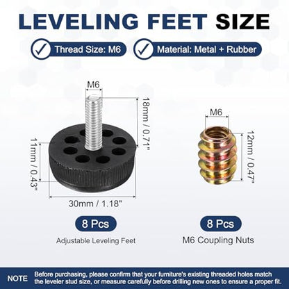 uxcell 8Pcs M6 Thread Adjustable Furniture Levelers, 1.18 x 1.18 - size: M6 x 1.18" x 1.18"