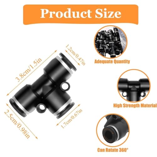 28 Pieces 1/4 Push to Connect Fittings, Plastic Pneumatic Tee Union Fittings T Shaped Quick Connect Air Hose Fittings Air Line Pneumatic Fittings Kit (Black, 1/4 Inch Od)