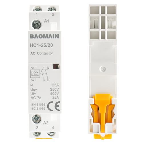 BAOMAIN 110V AC 2-Pole 25A Modular Contactor, 2NO, DIN Rail Mount