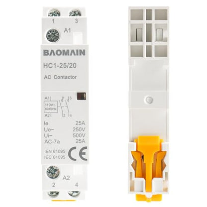 BAOMAIN 110V AC 2-Pole 25A Modular Contactor, 2NO, DIN Rail Mount