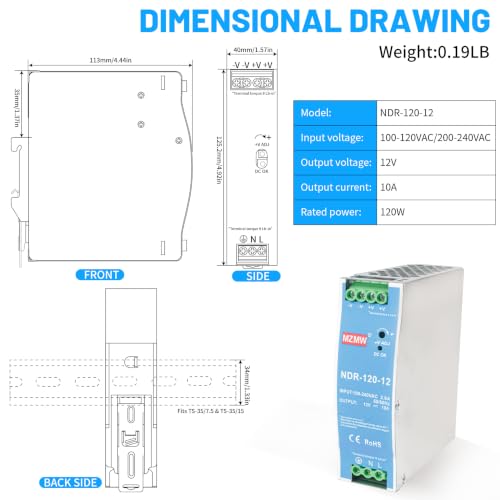 CNCTOPBAOS NDR 120W 12V DC 10A Industrial DIN Rail Switching Power Supply - style: NDR-120-12
