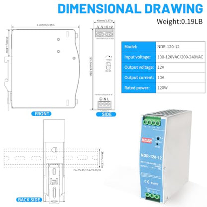 CNCTOPBAOS NDR 120W 12V DC 10A Industrial DIN Rail Switching Power Supply - style: NDR-120-12