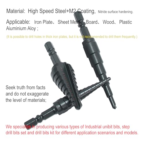 Step Drill Bit Set, M2 Step Drill Bit, 1/4" Hex Shank Faster Drilling Step Bit 1/4" to 3/4", Professional Unibit Drill Bit for Cutting Holes On Steel Sheets, Aluminum Sheets, Wood, Plastic etc.