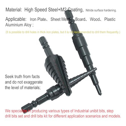 Step Drill Bit Set, M2 Step Drill Bit, 1/4" Hex Shank Faster Drilling Step Bit 1/4" to 3/4", Professional Unibit Drill Bit for Cutting Holes On Steel Sheets, Aluminum Sheets, Wood, Plastic etc.