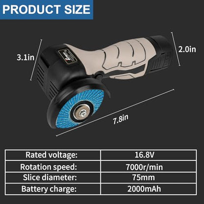 Cordless Brush Angle Grinder Kit, 7000RPM Mini Electric Angle Grinding Tool with 2pcs 16.8V 2000mAh Batteries and 20-Cutting Discs, Power Angle Grinder for Wood Metal Stone Concrete