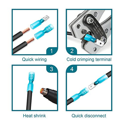 100 PCS Spade Connectors Kit, Heat Shrink Spade Terminal 16-14 AWG - size: 16-14AWG, style: Spade Female & Male