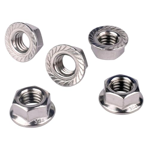1/2"-13 Serrated Flange Hex Nuts, 304 Stainless Steel 18-8, Coarse Thread UNC, Full Thread, Pack of 10 - color: Silver, size: 1/2"-13(10Pcs)
