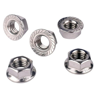 1/2"-13 Serrated Flange Hex Nuts, 304 Stainless Steel 18-8, Coarse Thread UNC, Full Thread, Pack of 10 - color: Silver, size: 1/2"-13(10Pcs)