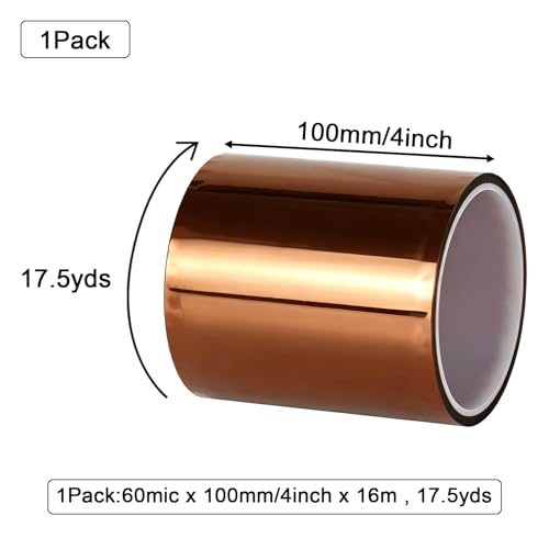 BOMEI PACK Polyimide Tape, 1 Pack High-Temperature Resistant Tape 4inch x 16m(54ft), No Residue Heat-Resistant Tape for Electric Task, 3D Printing, Soldering, Sublimation, Masking - size: 4 inch
