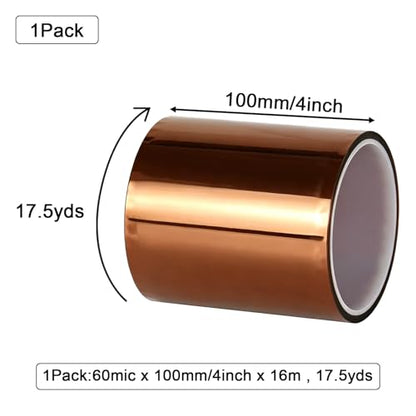 BOMEI PACK Polyimide Tape, 1 Pack High-Temperature Resistant Tape 4inch x 16m(54ft), No Residue Heat-Resistant Tape for Electric Task, 3D Printing, Soldering, Sublimation, Masking - size: 4 inch