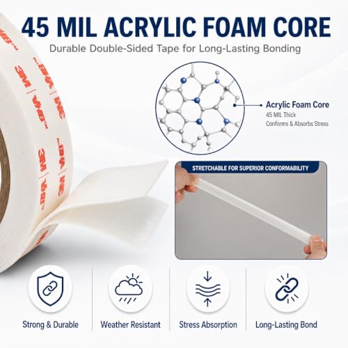 3M Double Sided Tape Heavy Duty 2’’×10Ft Removable Mounting Tape for Wall - size: 2''×10Ft