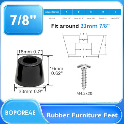 20 Pcs Rubber Feet for Cutting Board with Stainless Screws - size: 7/8" W X 5/8" H