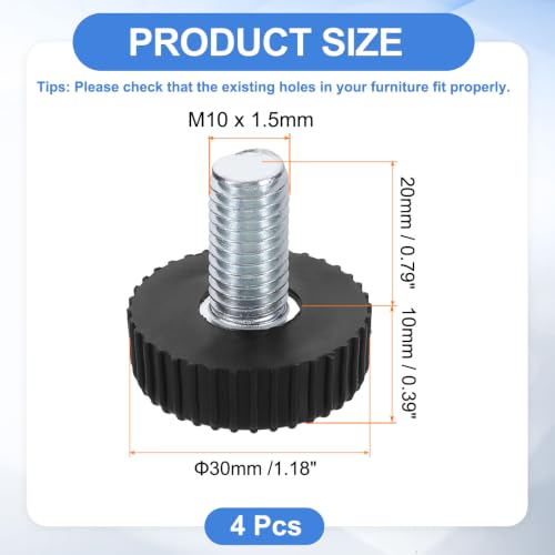 uxcell 4Pcs M10 Thread Furniture Feet Levelers 1.5mmPitch 30x20mm,Black