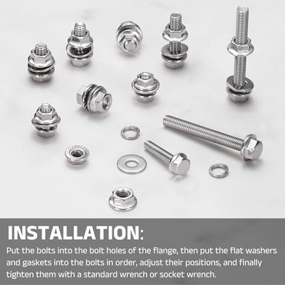 uxcell M5 x 20mm Phillips Flanged Hex Head Bolts, 10Pcs 304 Stainless Steel Flange Hexagon Screws with Nuts, Flat & Lock Washers, Fully Threaded, for Machinery Industry Home, Silver - color: Silver, size: M5 x 20mm