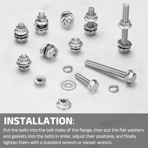 uxcell M5 x 10mm Phillips Flanged Hex Head Bolts, 10Pcs 304 Stainless Steel Flange Hexagon Screws with Nuts, Flat & Lock Washers, Fully Threaded, for Machinery Industry Home, Silver - color: Silver, size: M5 x 10mm