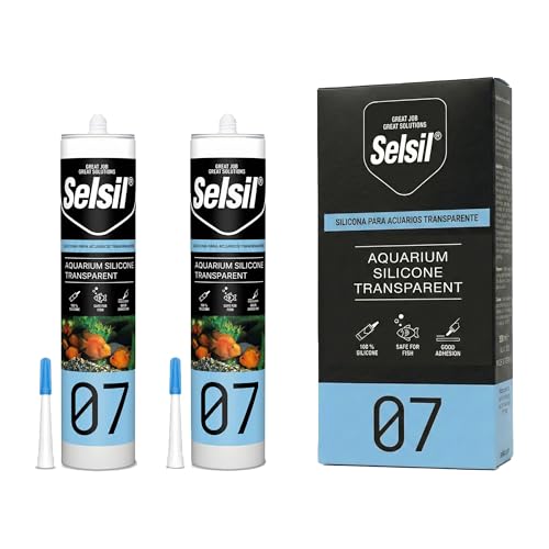 SELSIL Aquarium Silicone Sealant Clear, High Elasticity, Safe for Fish, 100% Solvent Free, 100% Non-Toxic, Fresh and Saltwater, 10.14 Fl oz. (300 ml) Transparent (2 Pack)