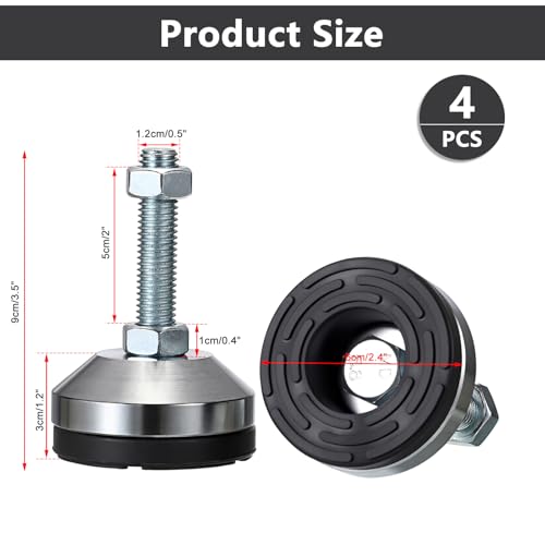 4 PCS Machine Leveling Feet, 3200 lb Total Static Load M12-Thread 2.4'' Dia - size: D60xM12x50