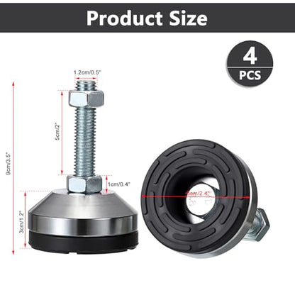 4 PCS Machine Leveling Feet, 3200 lb Total Static Load M12-Thread 2.4'' Dia - size: D60xM12x50