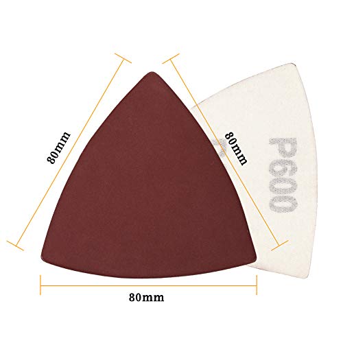 SPEEDWOX 30 Pcs Hook and Loop Triangle Sandpaper 600 Grit 80mm 3-1/8 Inches for Oscillating Multi Tool Detail Sander Sanding Discs Triangle Sanding Pads - style: 600 Grit