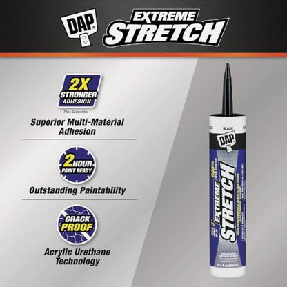 DAP Extreme Stretch Acrylic Urethane Premium Elastomeric Sealant, Black, 10.1 Oz (7079818713) - color: Black, size: 10.1 Fluid ounce