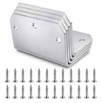 4 Pack 4-Inch L Brackets with 24 Screws, 3mm Galvanized Steel Corner Braces