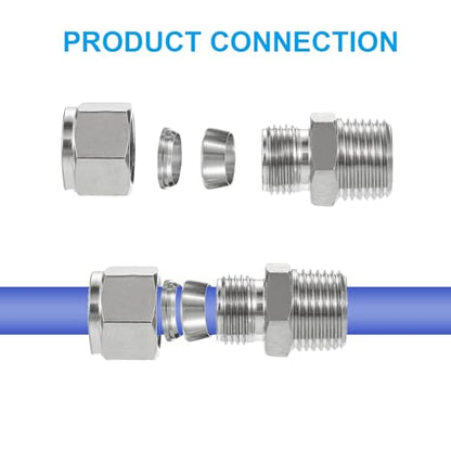 PATIKIL 1/2NPT x 8mm 304 Stainless Steel Compression Tube Fitting, Double Ferrules Compression Tube Fitting Straight Adapter Connect - size: 1/2NPT x 8mm
