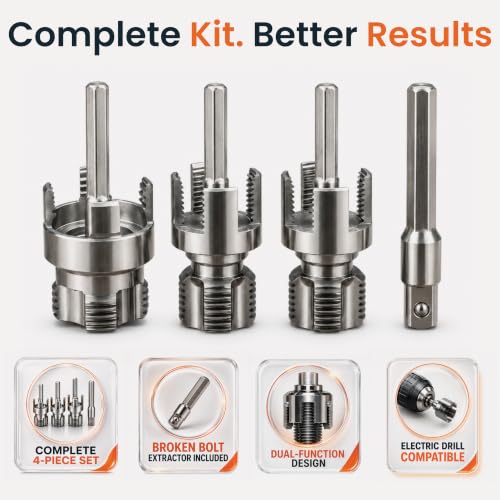 3PCS PVC Pipe Threader Kit, Internal & External Pipe Threading Tool for 1/2", 3/4" & 1" PVC/PPR Pipes, Drill Compatible Pipe Thread Cutter with 1/4" Hex Shank & Storage Case