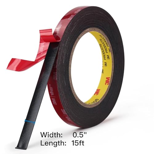 3M 5925 Mounting Tape, 2 Pack 0.5 in Black Foam Adhesive - size: 0.5" × 15ft