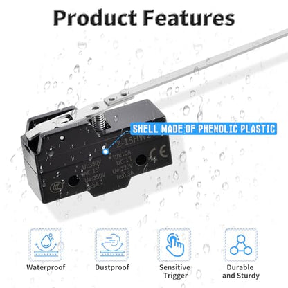 2 Pcs Z-15HW24-B Micro Limit Switch, 5A 250VAC Micro Switch, SPDT - color: Z-15HW24-B
