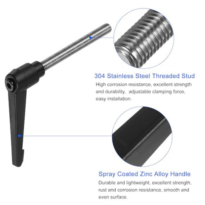 uxcell 2pcs Clamping Lever Handles, M10 x 72mm 304 Stainless Steel Threaded Male Stud, Adjustable Handles Locking Quick Release Ratchet Push Button Bolt Knobs, Black - size: M10 x 72mm