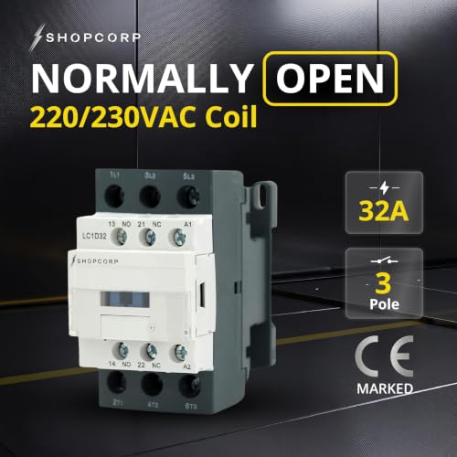3 Pole AC Contactor 220/240VAC Coil 32 Amp Normally Open, DIN Rail - style: 30A 220V - 1 Pack