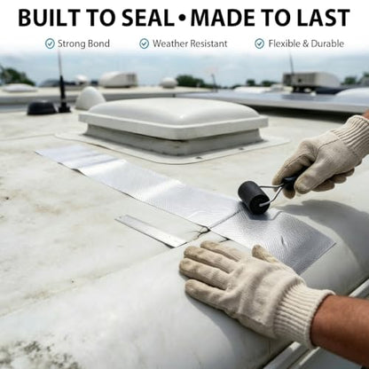 Waterproof Butyl Tape 4", Aluminum Butyl Roof Patching Tape - size: 4 in x 16 ft (W x L)