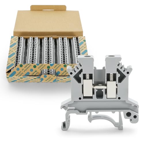 100PCS UK-2.5B Din Rail Wire Terminal Block - Application for 12-22 AWG 20A 600V Electrical Cabinets Distribution Box, Solar Power System, PLC Industrial Control Automation Panel DIY CNC RV - color: 100pcs Gray