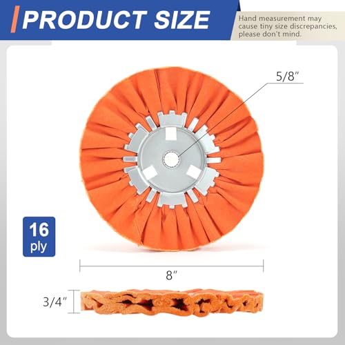 8" Airway Buffing Wheel, Orange, 5/8" Arbor Hole, 16-Ply Medium Polish Wheel for Aluminum & Metal Polishing-2 pcs - color: Medium 2pcs, size: 16plys