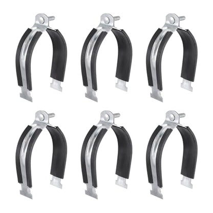 HARFINGTON 6pcs Rubber Cushion Strut Clamp 4-1/4" Universal Carbon Steel Strut Clamps with Bolt and Nut for Copper PEX Pipes CVPC Tubing, Silver Black - size: 4-1/4"