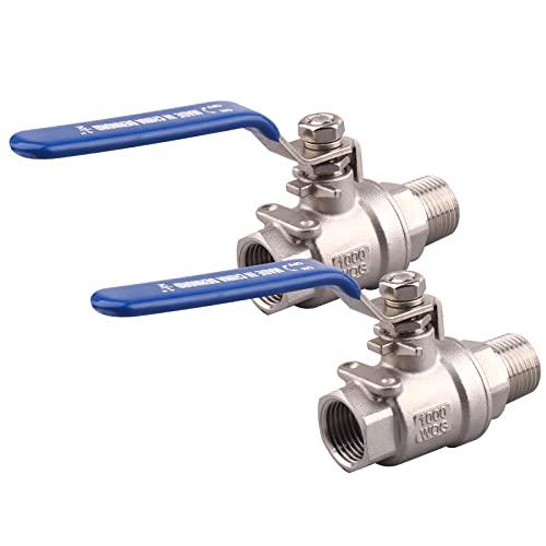 DERNORD 2 Pack Full Port Ball Valve 1/2 Inch - Male x Female Stainless Steel 304 Heavy Duty for Water, Oil, and Gas, 1000WOG - size: 1/2 Inch NPT, style: Pack of 2