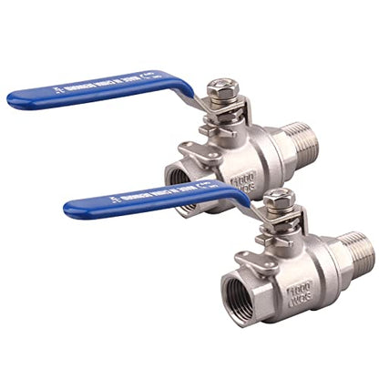 DERNORD 2 Pack Full Port Ball Valve 1/2 Inch - Male x Female Stainless Steel 304 Heavy Duty for Water, Oil, and Gas, 1000WOG - size: 1/2 Inch NPT, style: Pack of 2