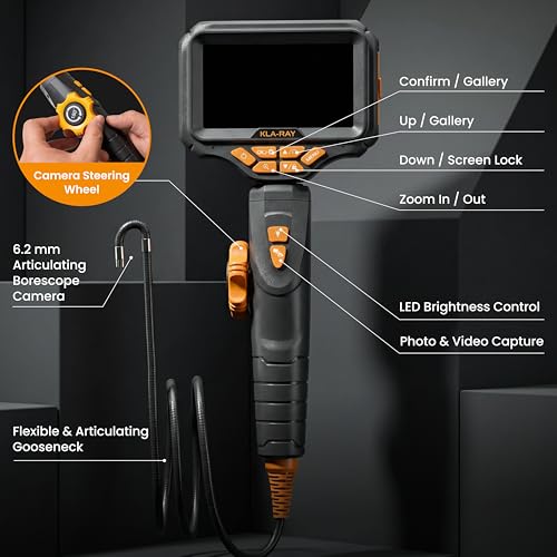 US23-MD62 Two-Way Articulating Borescope with Light, Industrial Endoscope Inspection Camera with 6.2mm Articulated Probe, Flexible Mechanic Snake Scope for Automotive Engine - 3.3FT - style: Articulating Borescope