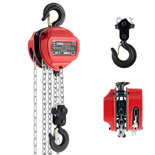 CREWORKS Hand Chain Hoist, 2 Ton 4400 lb Capacity 10 ft Manual Chain Hoist with G80 Load Chain & Double Guide Wheels, Heavy Duty Manual Lever Hoist for Construction Warehouse Automotive Factory - style: Triangle Hand chain hoist, 2 Ton, 10FT