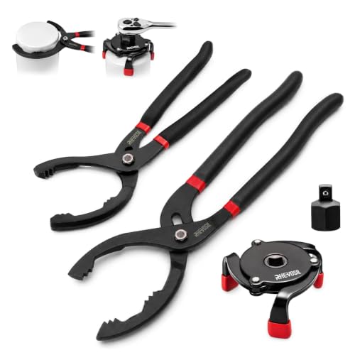 3-Piece Oil Filter Wrench Set, Oil Filter Removal Tool - color: 3-piece Set（9" & 12" Pliers + 3-jaw Tool）