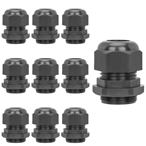 10 Pcs PG21 Cable Gland 18-25mm Waterproof IP68 Nylon Black PA66 Connector - size: PG21(10Pcs)
