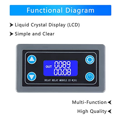 XY-WJ01 Delay Relay Timer Module DC 6-30V 12V 24V 0.01s-9999min 50mA Digital Timer Period Switch AC 220V Power On-Off Controller LCD Display Button