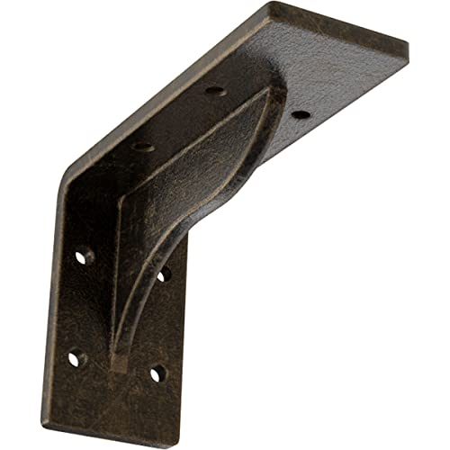Ekena Millwork BKTM02X06X03EBAPG Steel Bracket Embrey, 2" W x 6" D x 3 3/4" H, Antiqued Pale Gold - color: Antiqued Pale Gold, size: 2-in. W x 6-in. D x 3.75-in. H