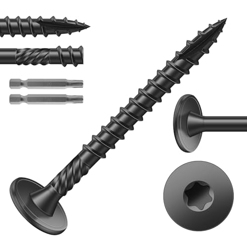 #14 x 2 Inch Outdoor Structural Wood Deck Screws (94Pcs/2lb), Carbon Steel, Black, Flat Head, Rust Resistant Epoxy Coated, T30 Star Bit - color: Black, size: #14 x 2"