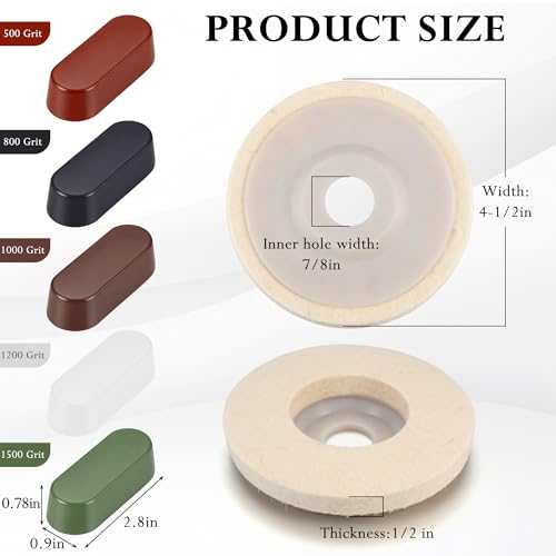 11 Packs 4.5" x 7/8" Round Wool Felt Polishing Disc Kit for Angle Grinder - style: 5Packs Wool Felt Polishing Disc + 6 Packs Compounds