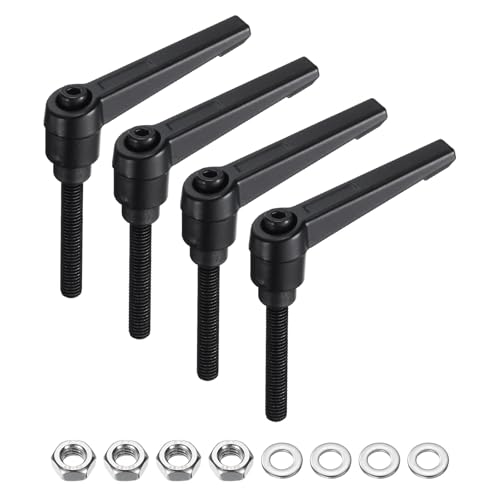 uxcell 4pcs Lever Adjustable Handles M6 x 40mm Metric Male Thread with Nuts Washers, Level Clamping Handle Set Hand Stud Knobs Rotating Screw Handles Bolts with Locking Lever, Black - size: M6 x 40mm
