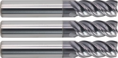 CME 3 pcs High-Efficiency Micrograin Carbide End Mills for Stainless Steel, Square Nose, TiAlN Coated, 3/8" Mill Diameter, 7/8" Length of Cut, 2-1/2" Overall Length, 4 Flute, Center Cutting - size: 3/8 in
