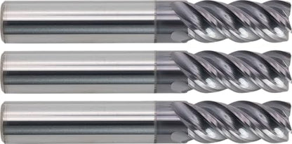CME 3 pcs High-Efficiency Micrograin Carbide End Mills for Stainless Steel, Square Nose, TiAlN Coated, 3/8" Mill Diameter, 7/8" Length of Cut, 2-1/2" Overall Length, 4 Flute, Center Cutting - size: 3/8 in