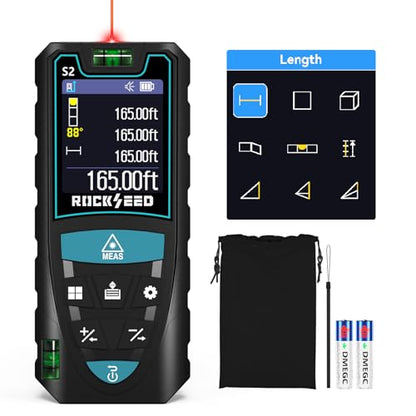 Laser Measuring Tool 165ft, RockSeed Laser Measure with Rotatable HD IPS Color Screen, 12 Measurement Modes, 3 Leveling Modes, 5 Units Switchable, for Stake Marking/Distance/Area/Volume - color: Red Laser