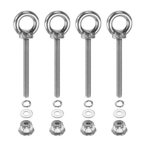 PATIKIL M3 x 30mm Shoulder Eye Bolt, 4 Pcs 304 Stainless Steel Lifting Ring Threaded Eye Bolt with Flange Lock Nuts Spring and Flat Washers for Hanging Tie Down Straps Outdoor Indoor - size: M3 x 30mm